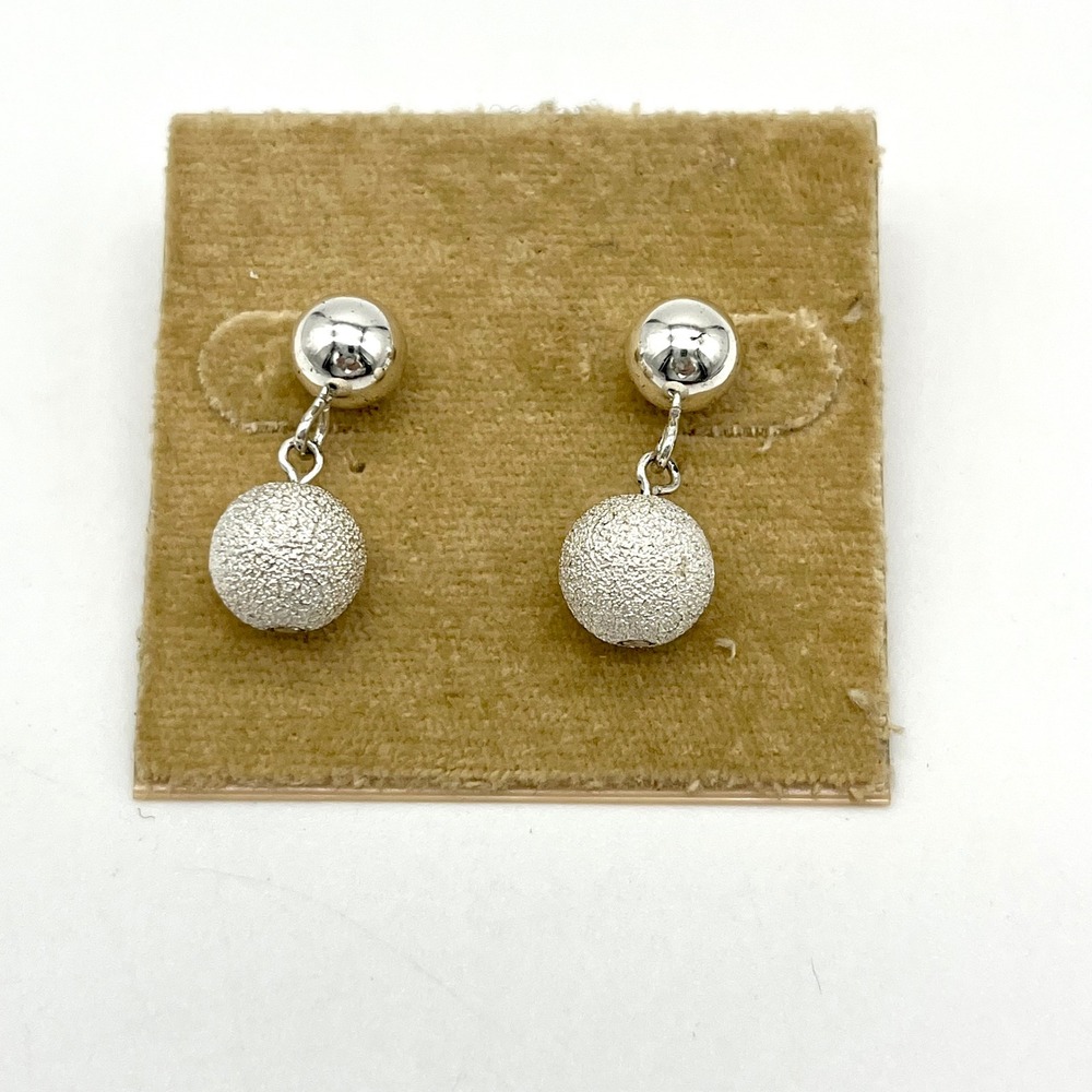 Talbots Dangle Earrings Ball Drop Silver Tone Textured Round Stud